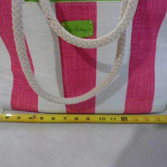 Lilly Pulitzer Striped Large Canvas Tote Bag PINK White GREEN  2 Piece 15 X 12'' - Picture 7 of 14